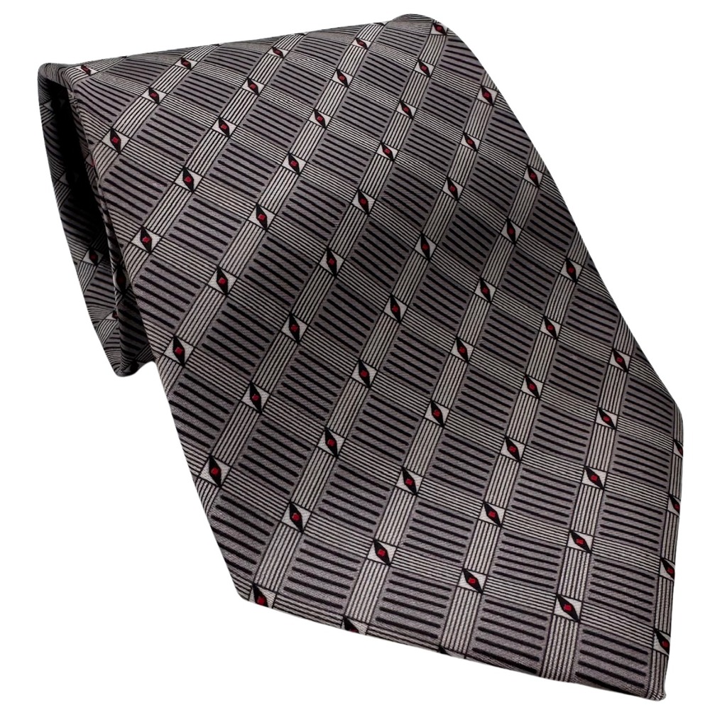 Bordeaux Designed in France Mens Neck Tie Geometric Metallic Gray Classic Career
